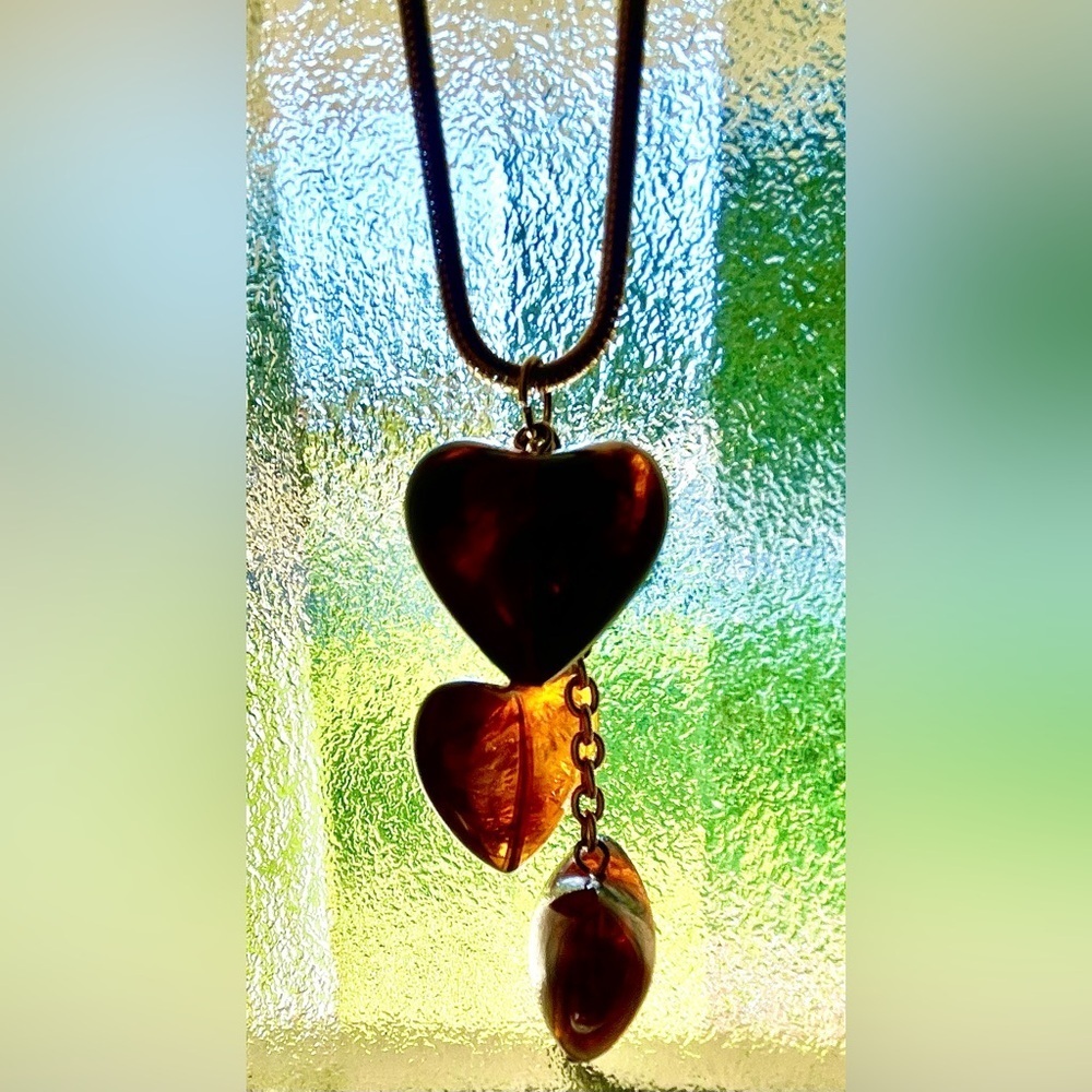 Vintage Resin Amber Heart Necklace Gold Snake Chain Chunky Statement EUC Retro - Picture 4 of 9